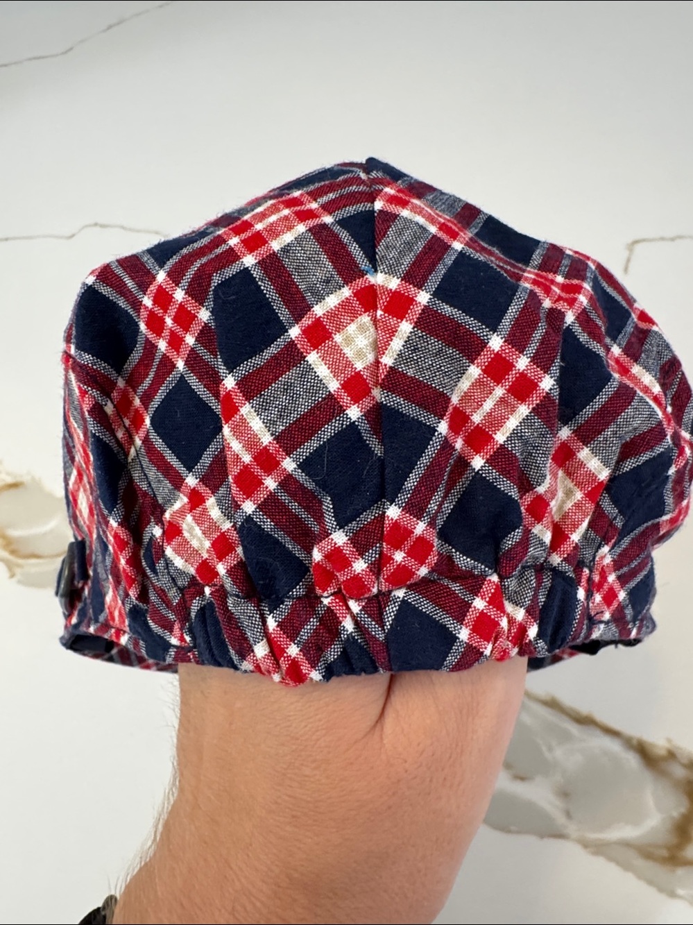 Janie and Jack Red Navy Plaid Newsboy Cap - Picture 9 of 16